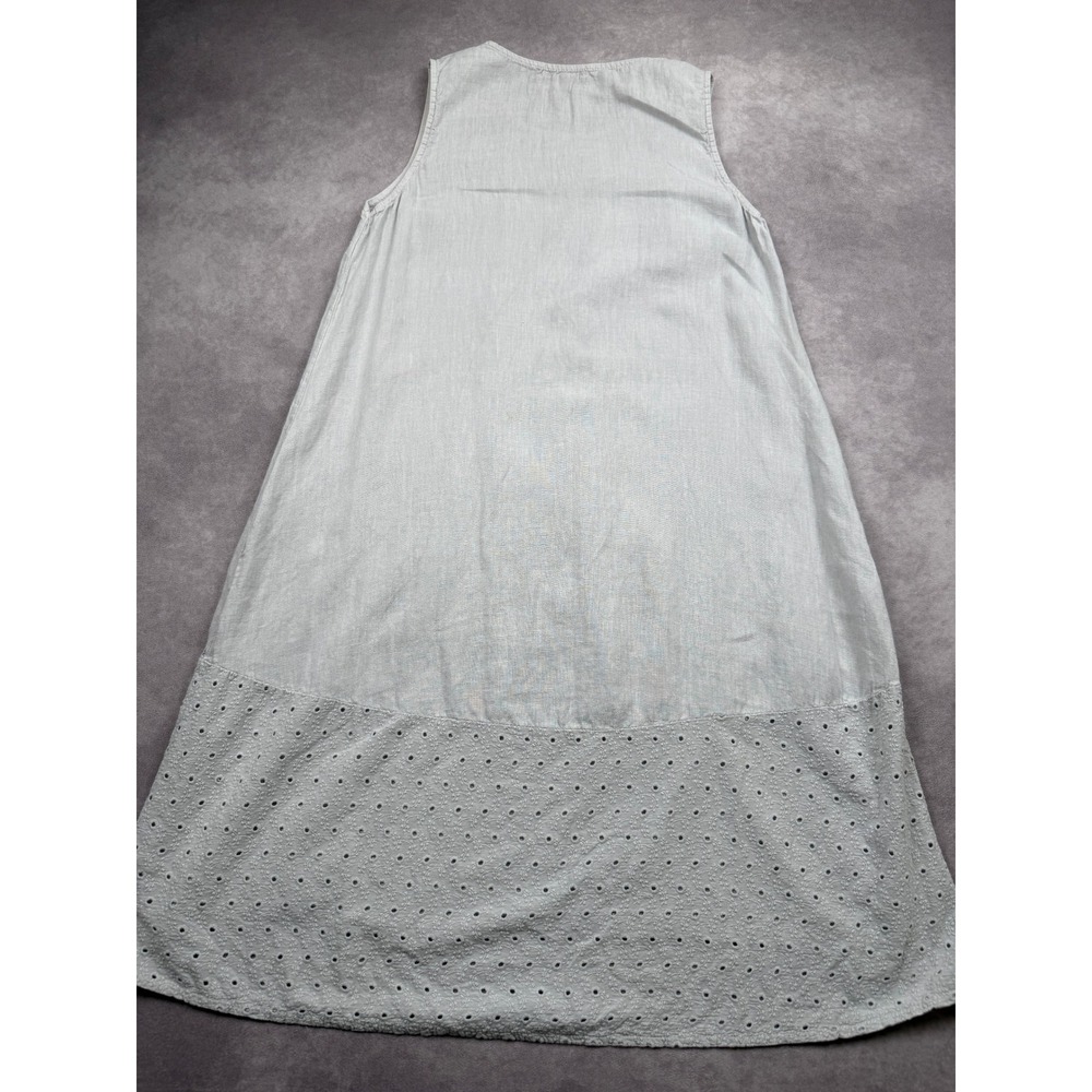 Terzo Millennio Italy Linen Cotton Eyelet Hem Midi Dress Light Gray Women M Boho